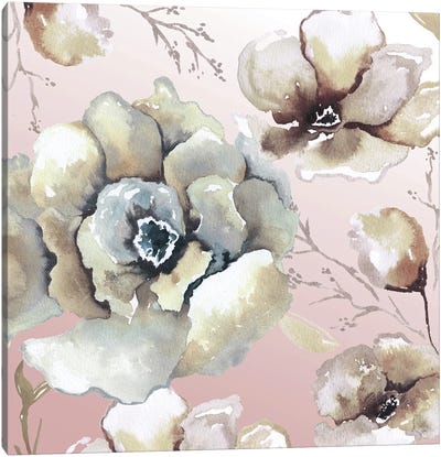 Neutral Flowers On Pink II Canvas Art Print - Elizabeth Medley