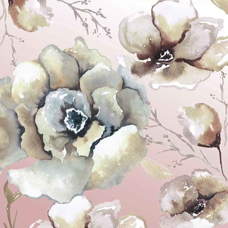 Neutral Flowers On Pink II by Elizabeth Medley canvas print