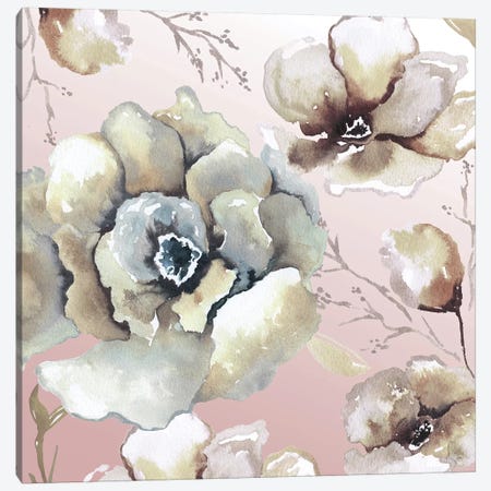 Neutral Flowers On Pink II Canvas Print #EME217} by Elizabeth Medley Canvas Art Print
