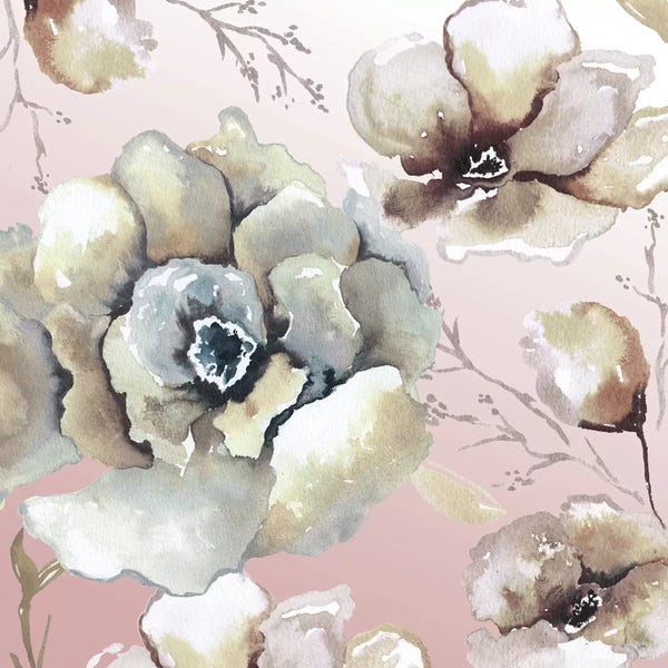 Elizabeth Medley: Neutral Flowers On Pink II by Elizabeth Medley