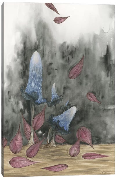 Blue Mushrooms Two Canvas Art Print - Blue & Gray Art