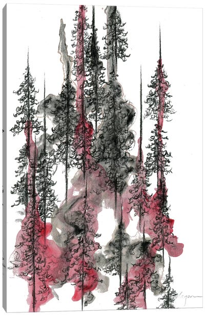 Charcoal Trees One Canvas Art Print - 3-Piece Tree Art