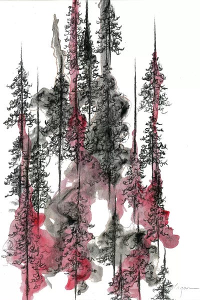 Abstract Watercolors: Charcoal Trees One by Emily Magone