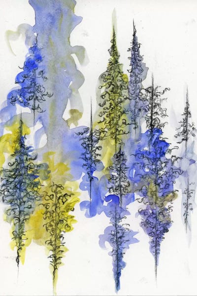 Abstract Watercolors: Charcoal Trees Three by Emily Magone