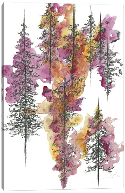 Charcoal Trees Two Canvas Art Print - Evergreen Tree Art