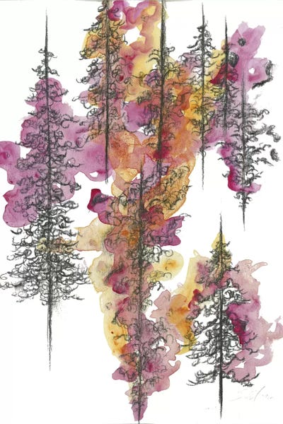 Abstract Watercolors: Charcoal Trees Two by Emily Magone