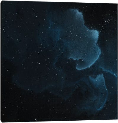 Nebula Three Left Canvas Art Print - Black, White & Blue Art