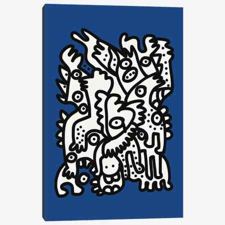 Blue Navy Graffiti Creatures Are Happy Canvas Print #EMM108} by Emmanuel Signorino Art Print
