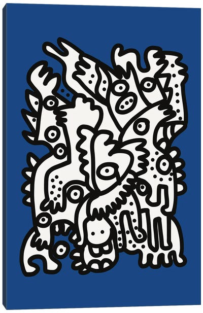 Blue Navy Graffiti Creatures Are Happy Canvas Art Print - Emmanuel Signorino
