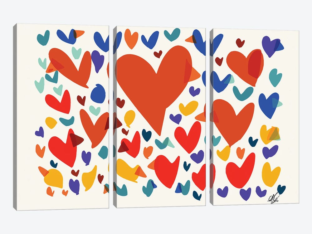 Hearts And Birds Of Love by Emmanuel Signorino 3-piece Canvas Art