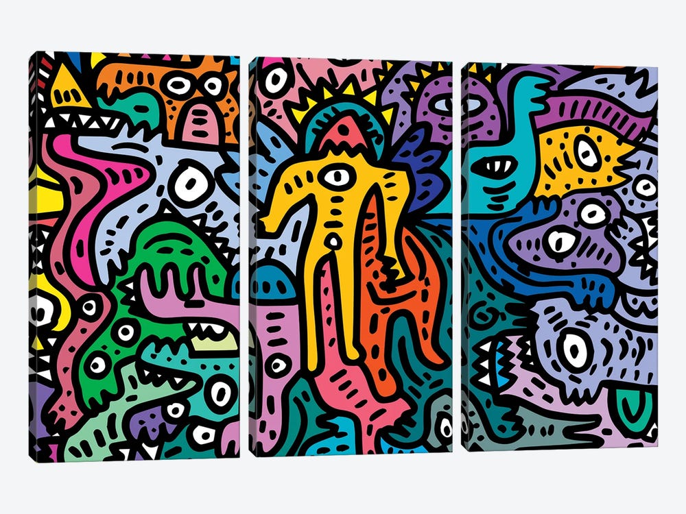 Graffiti Color Cool Monsters by Emmanuel Signorino 3-piece Canvas Art Print