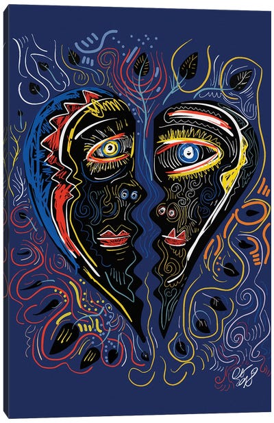 Black Masks Of Love In The Night Canvas Art Print - Neo-expressionism