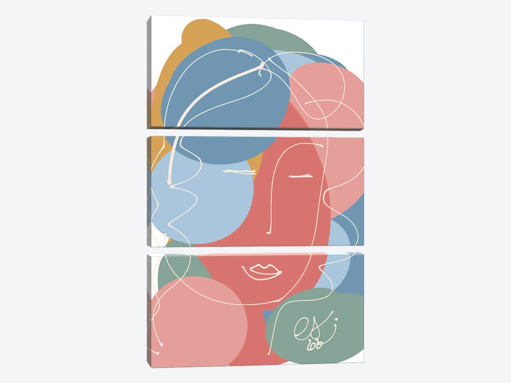 Pastel Abstract Portrait Of A Woman by Emmanuel Signorino 3-piece Canvas Wall Art