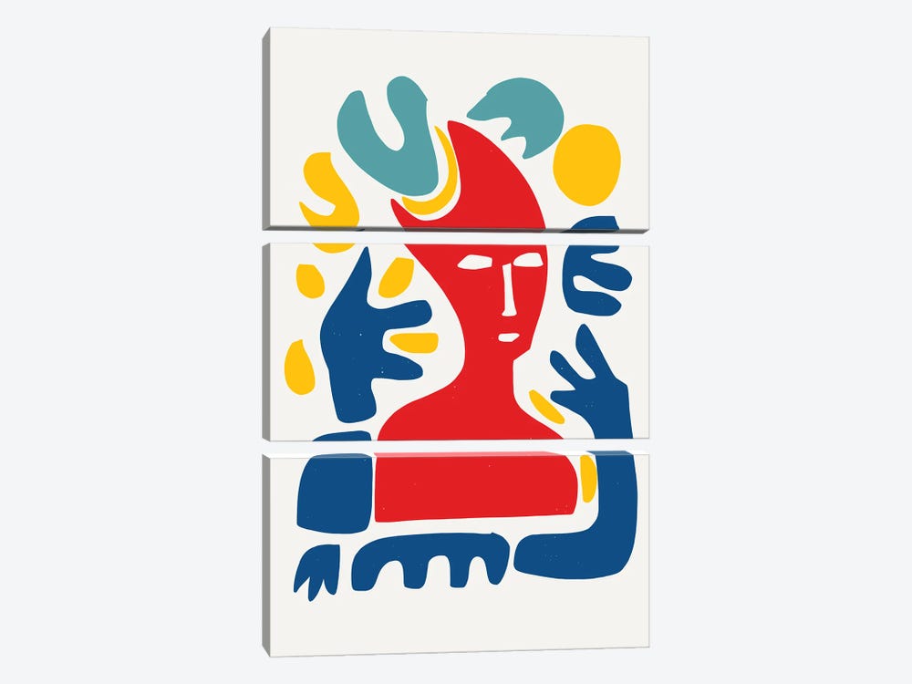 Red Man With Blue Arms by Emmanuel Signorino 3-piece Canvas Wall Art