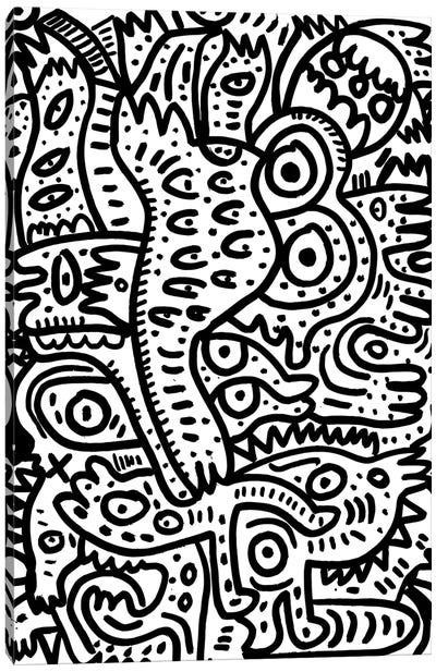 Summer Monsters In Black And White Canvas Art Print - Line Art