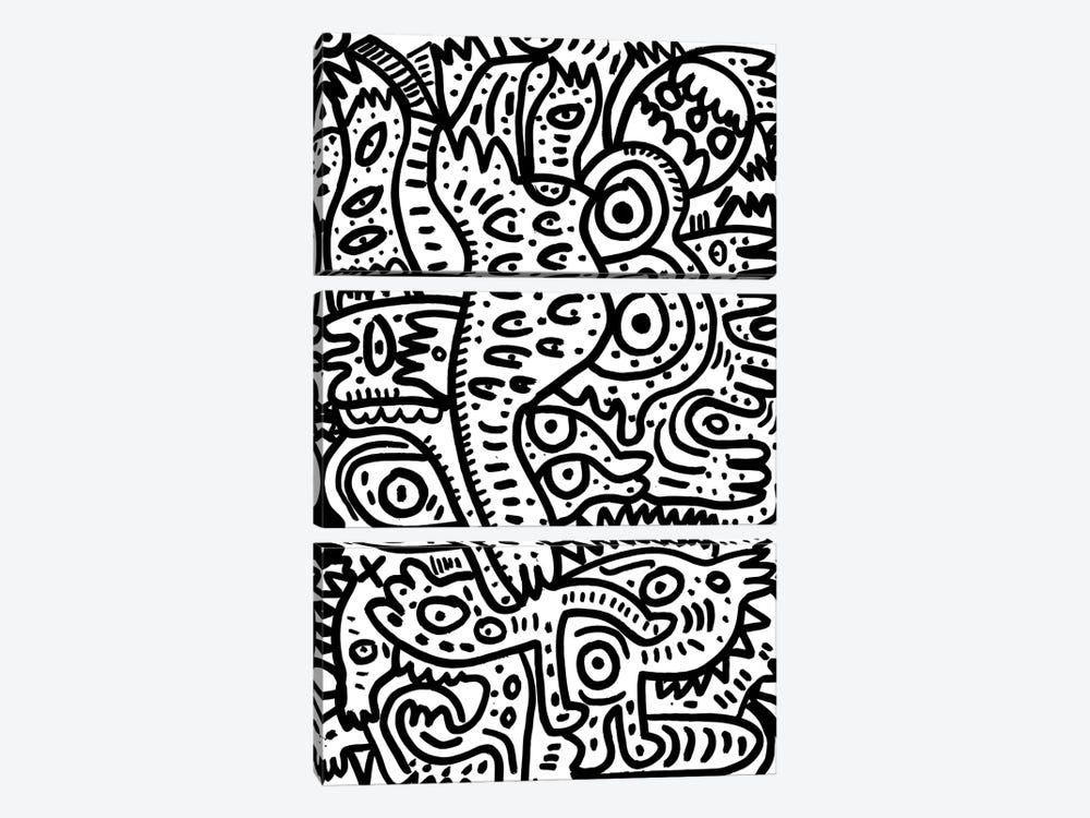 Summer Monsters In Black And White 3-piece Canvas Wall Art