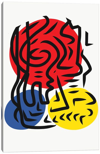 Three Circles Red Blue Yellow And Black Lines Canvas Art Print - Emmanuel Signorino