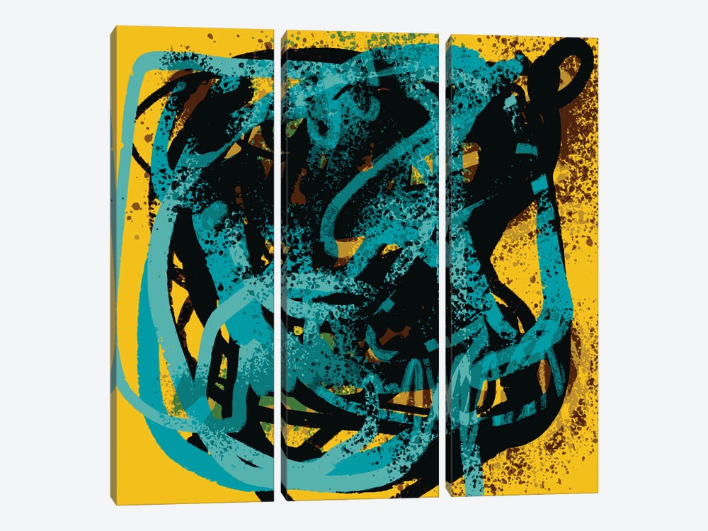 Yellow Soul Abstract Blue Sprayed Paint by Emmanuel Signorino 3-piece Canvas Art Print