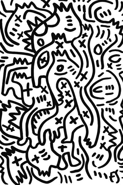 Black & White Abstract Art: Black And White Graffiti Creatures by Emmanuel Signorino
