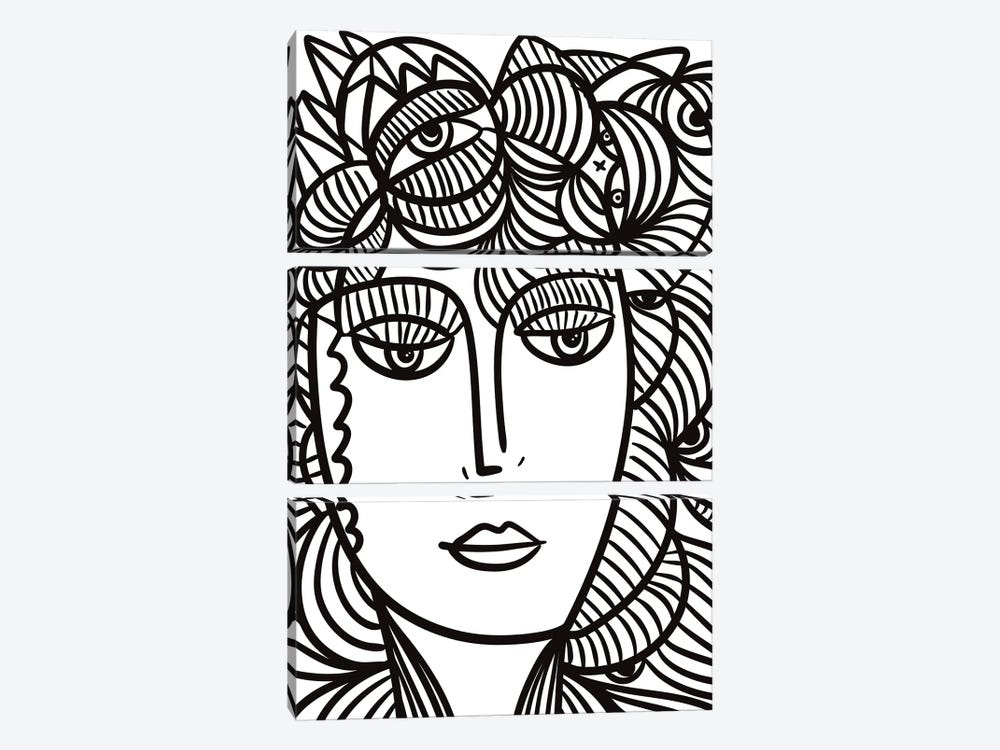 La Femme Fleur With Eyes In Her Hair by Emmanuel Signorino 3-piece Canvas Art