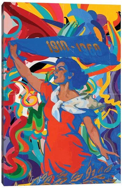 Blue Woman Soviet Propaganda Vintage Pop Art Canvas Art Print
