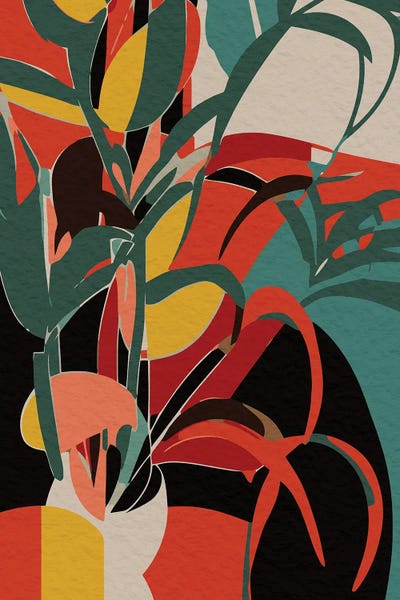 Still Nature In Orange Yellow With A Plant by Emmanuel Signorino acrylic art print