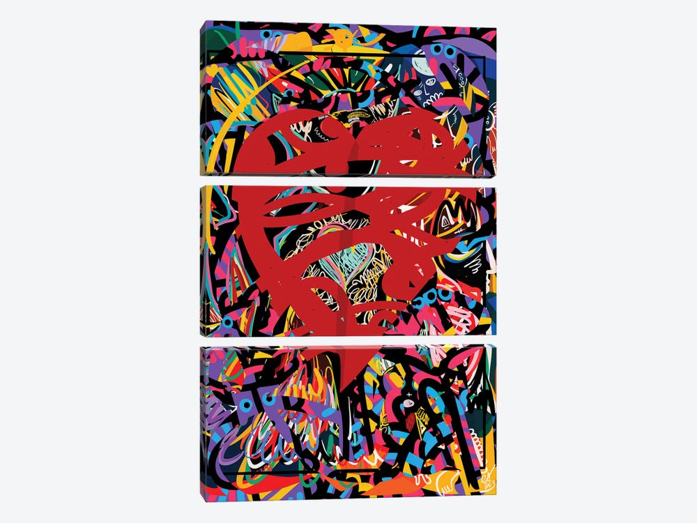 Graffiti Red Heart Of Love by Emmanuel Signorino 3-piece Canvas Art Print