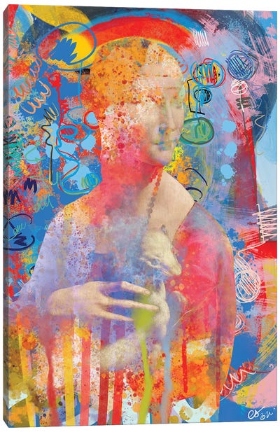 Graffiti Pop Art Lady With An Ermine Remix Canvas Art Print - Emmanuel Signorino