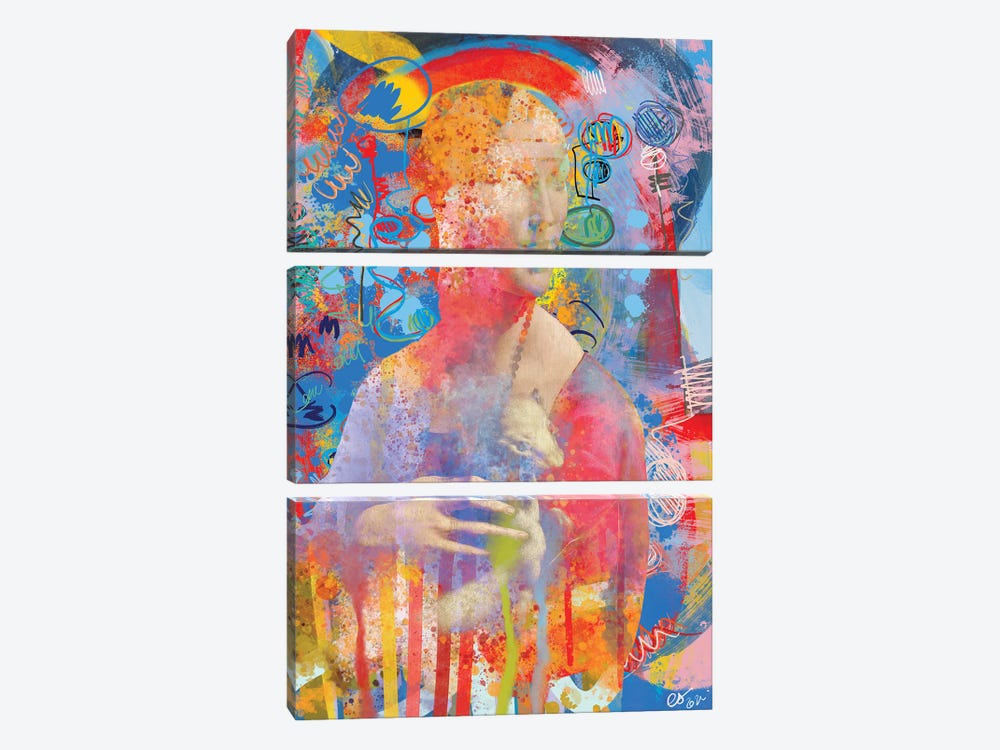 Graffiti Pop Art Lady With An Ermine Remix by Emmanuel Signorino 3-piece Canvas Print
