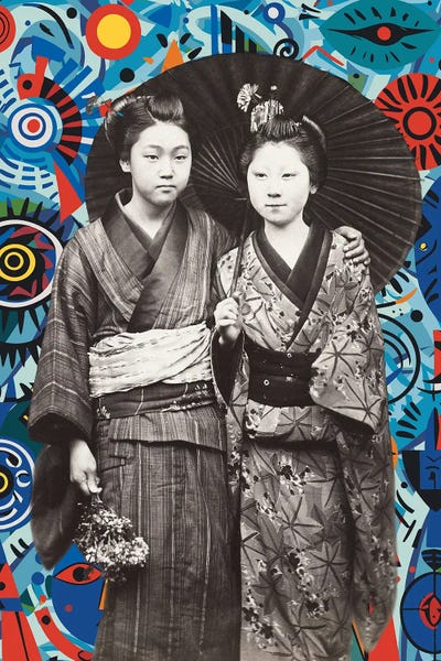 Japanese Culture: Pop Geishas Graffiti Collage by Emmanuel Signorino