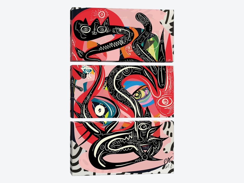 Black Snake Spirit Is Alive by Emmanuel Signorino 3-piece Canvas Wall Art