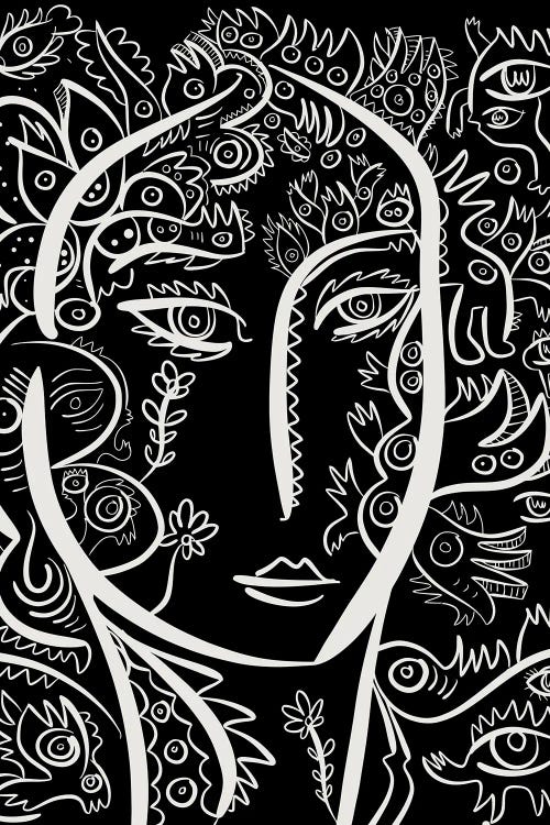 Floral With Graffiti Portrait Of A Woman by Emmanuel Signorino wall art