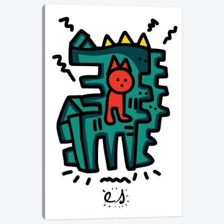 Red Child And Green Monster Friend Canvas Print #EMM34} by Emmanuel Signorino Art Print