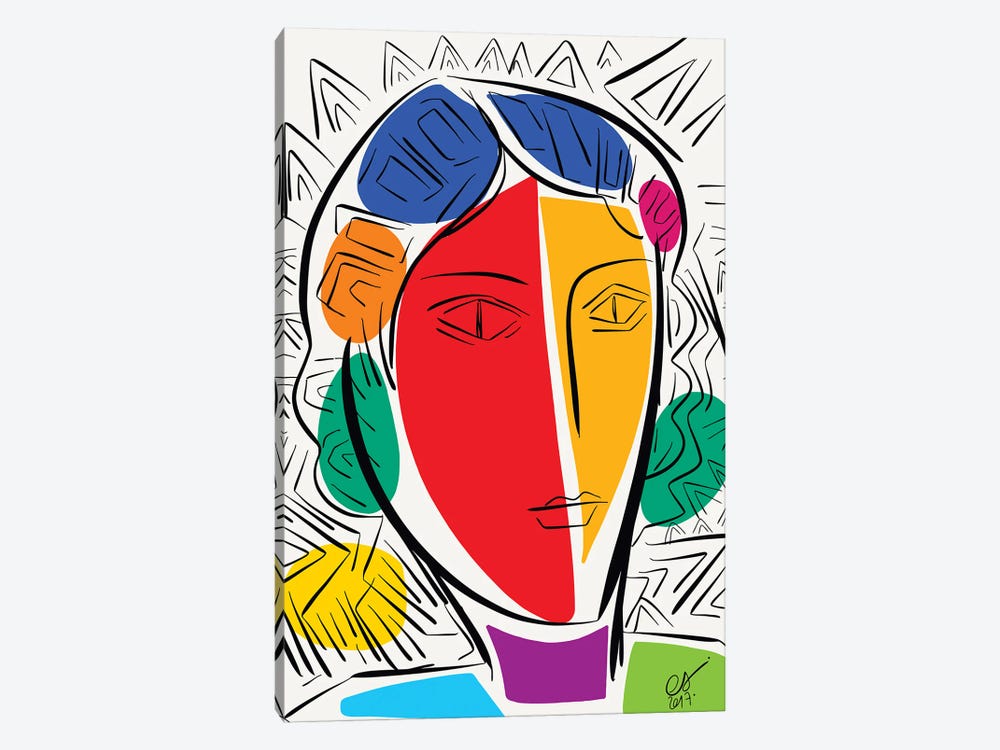 Cubist Multicolor Portrait by Emmanuel Signorino 1-piece Art Print