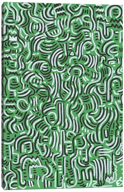 Green Graffiti Line Art Canvas Art Print - Green with Envy