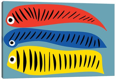 Red Blue Yellow Fishes Canvas Art Print - Emmanuel Signorino