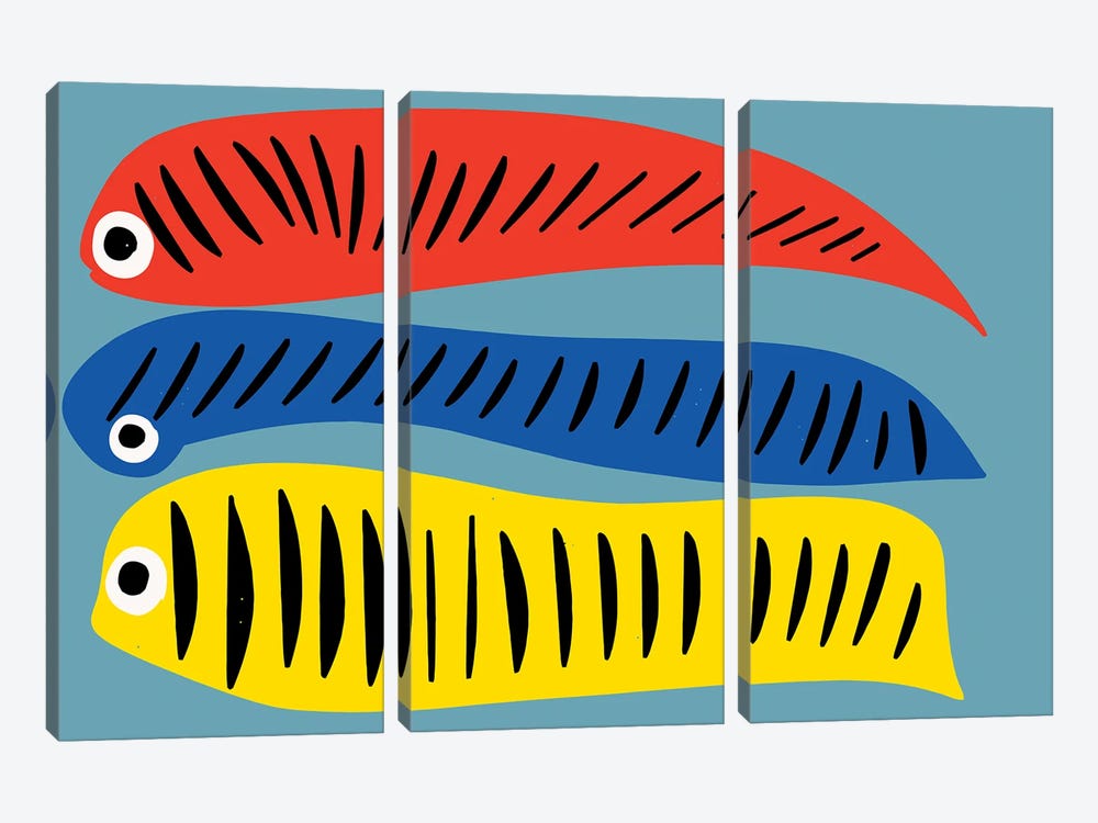 Red Blue Yellow Fishes by Emmanuel Signorino 3-piece Canvas Wall Art