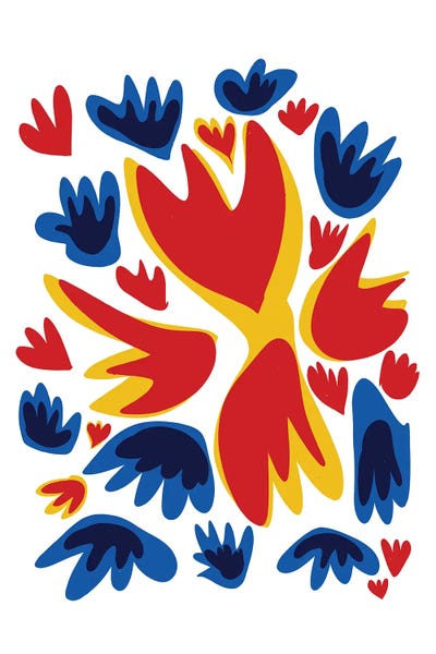 Artists Like Matisse: Abstract Heart Flowers Red And Blue by Emmanuel Signorino