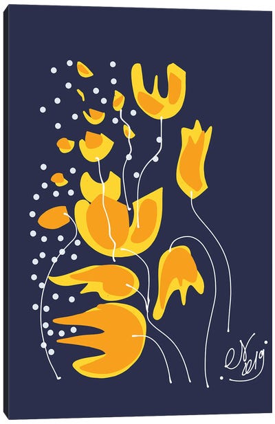 Golden Flowers In The Night Canvas Art Print - Emmanuel Signorino
