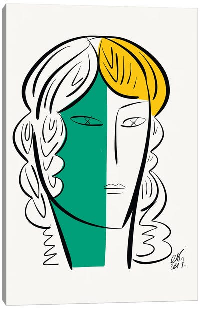 Portrait Of A White Green Girl Canvas Art Print - Emmanuel Signorino