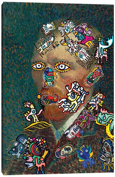 Vincent And The Graffiti Creatures Canvas Art Print - Van Gogh Portraits Collection
