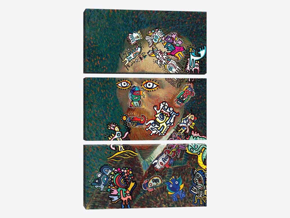 Vincent And The Graffiti Creatures by Emmanuel Signorino 3-piece Canvas Wall Art