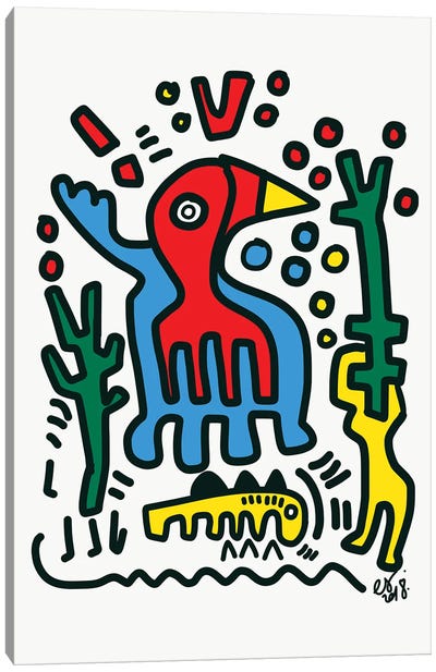 Red Bird And Friends Canvas Art Print - Emmanuel Signorino