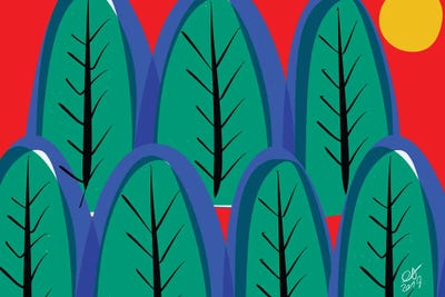 Green Trees And Red Sky by Emmanuel Signorino acrylic art print