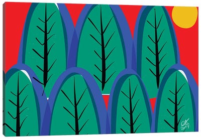 Green Trees And Red Sky Canvas Art Print - Emmanuel Signorino