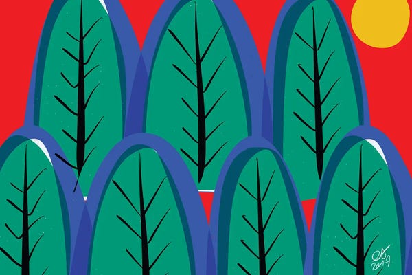 Green Trees And Red Sky