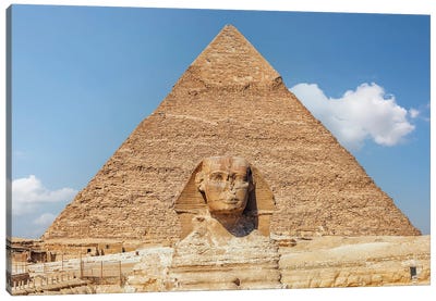 Sphinx And Pyramid Canvas Art Print - The Great Pyramids of Giza