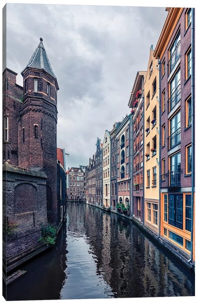 Canal In Amsterdam Canvas Art Print - Netherlands Art