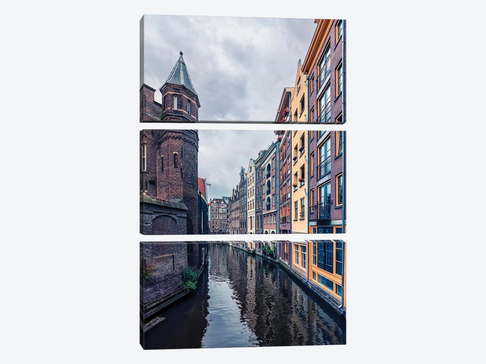 Canal In Amsterdam by Manjik Pictures 3-piece Canvas Art Print