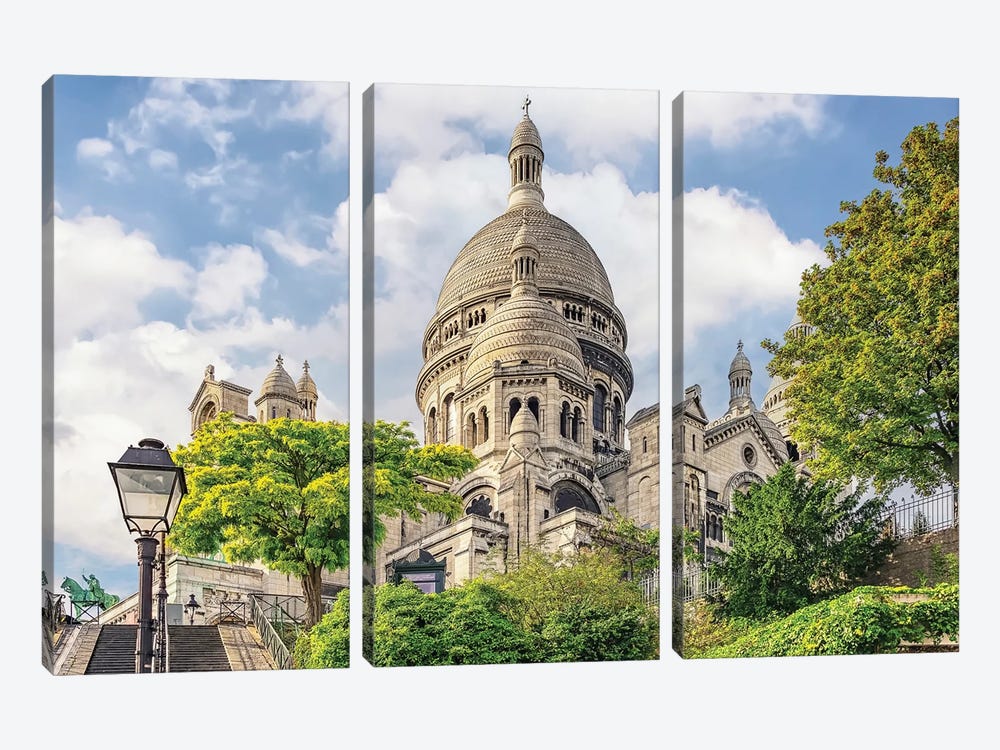 Sacre Coeur At Spring by Manjik Pictures 3-piece Canvas Wall Art